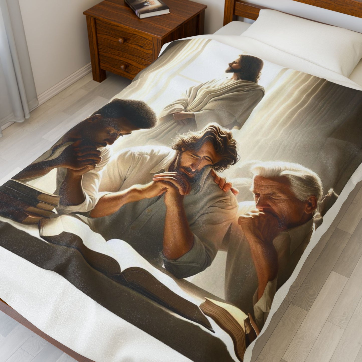 Inspirational Three Men Praying Velveteen Plush Blanket