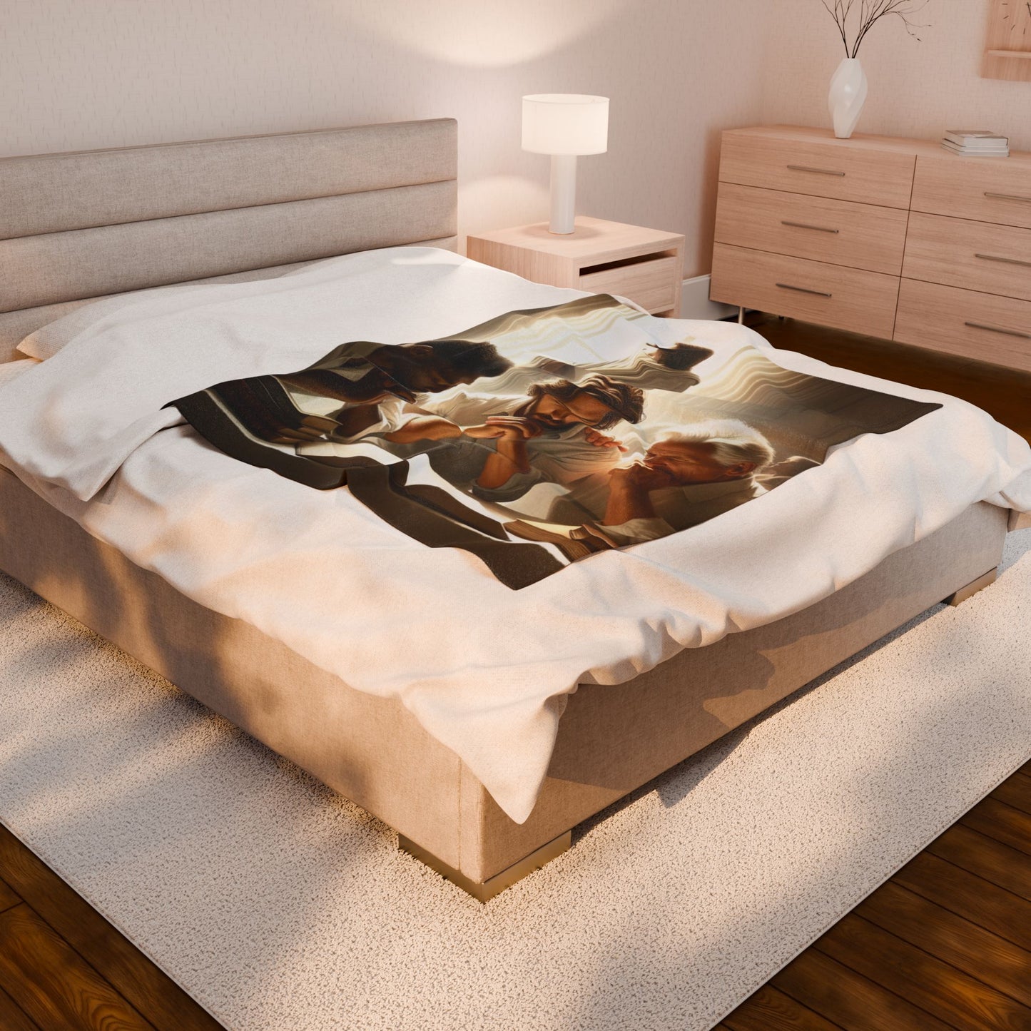 Inspirational Three Men Praying Velveteen Plush Blanket