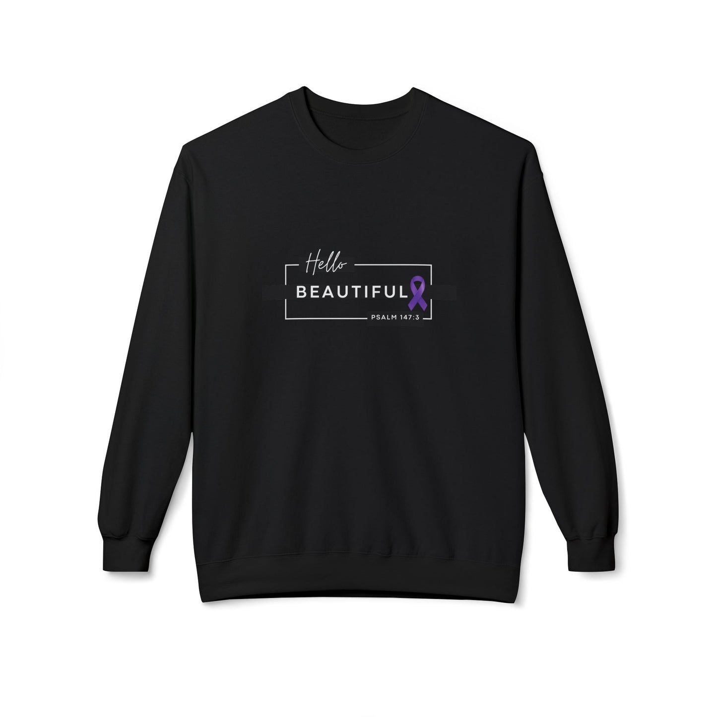 "Hello Beautiful" Purple Ribbon Psalm 147:3 Sweatshirt- Domestic Violence Awareness Crewneck