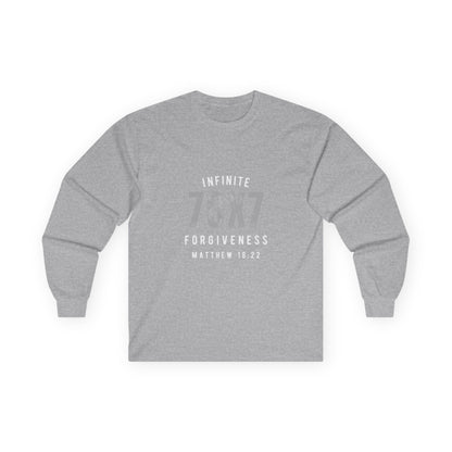 Infinite Forgiveness Ultra Cotton Long Sleeve Tee-white letters