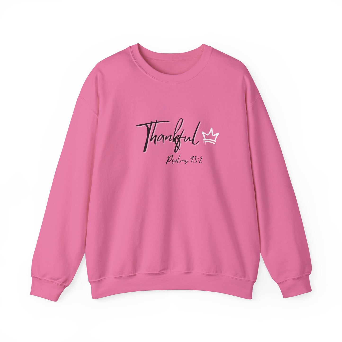 "Thankful" Heavy Blend™ Crewneck Sweatshirt Black and White lettering