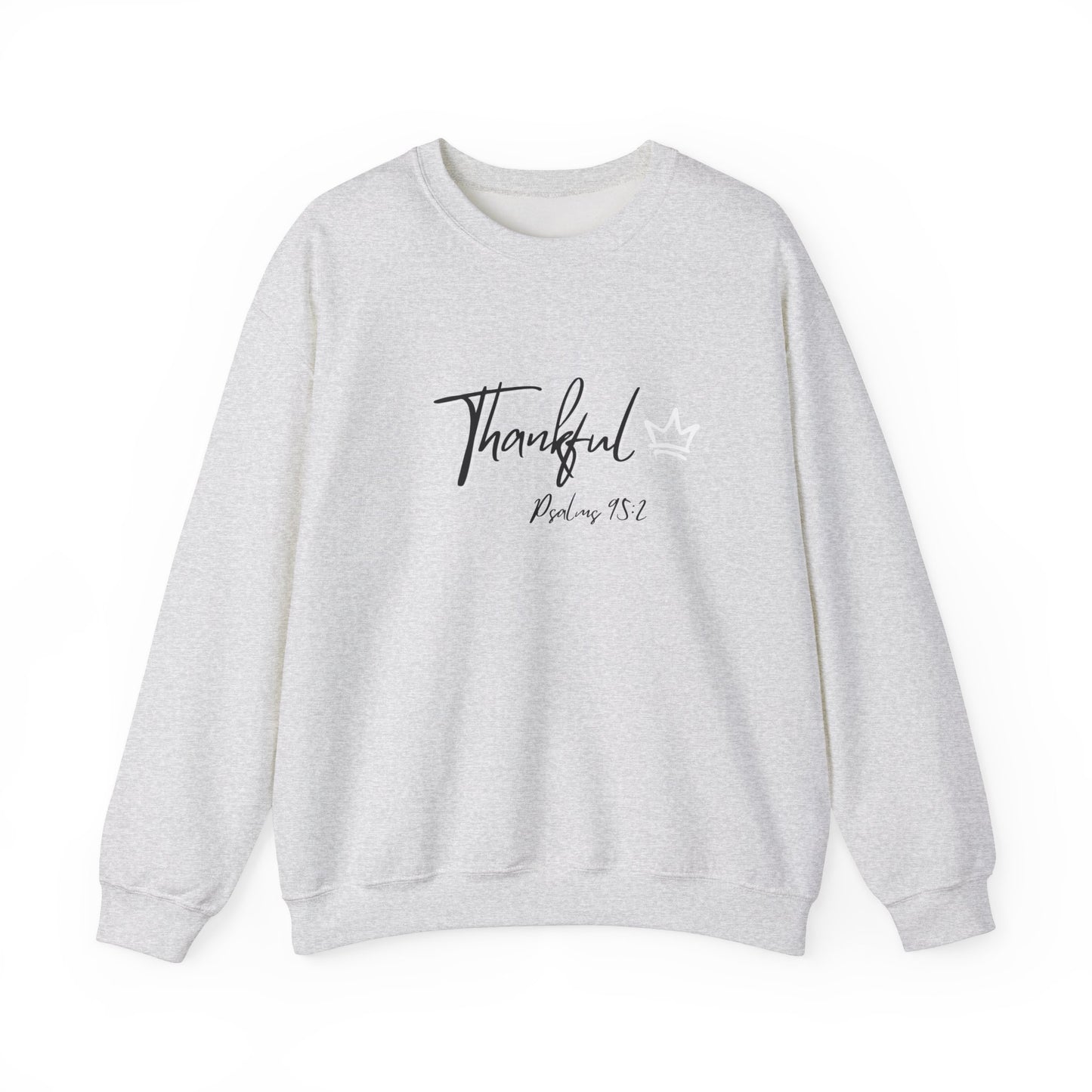 "Thankful" Heavy Blend™ Crewneck Sweatshirt Black and White lettering