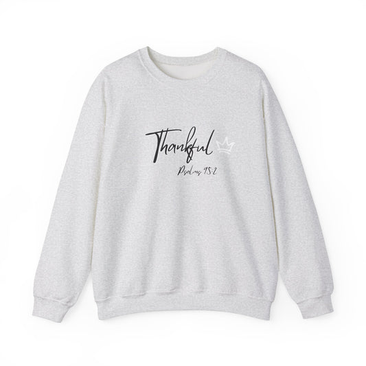 "Thankful" Heavy Blend™ Crewneck Sweatshirt Black and White lettering