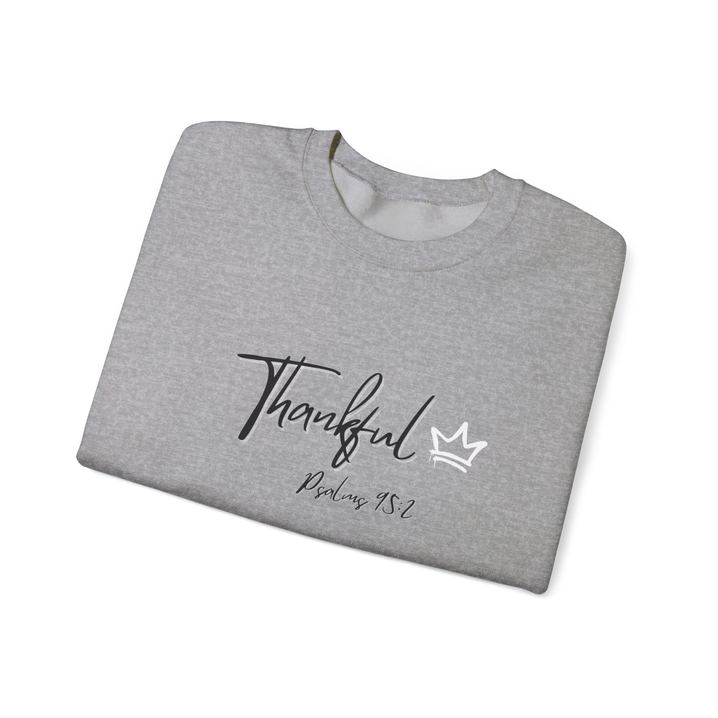 "Thankful" Heavy Blend™ Crewneck Sweatshirt Black and White lettering