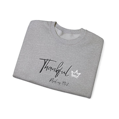 "Thankful" Heavy Blend™ Crewneck Sweatshirt Black and White lettering