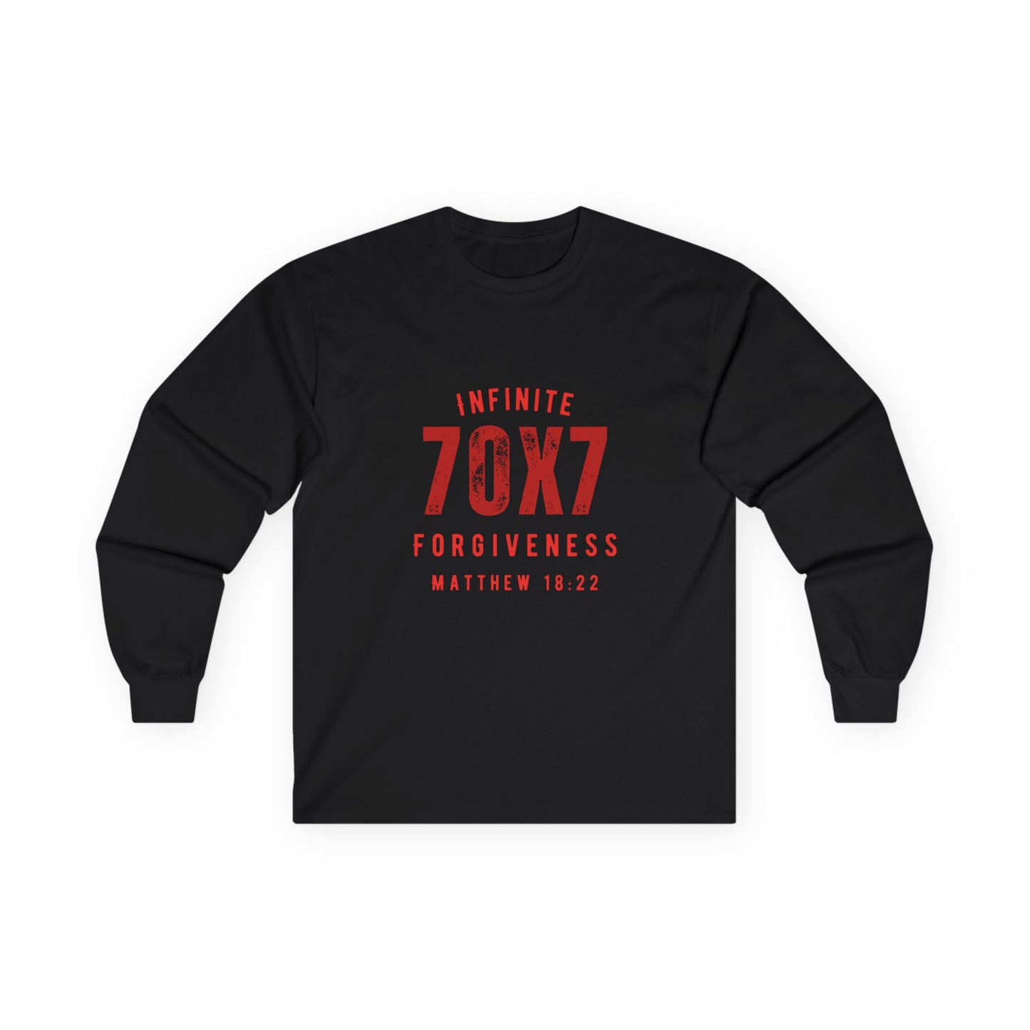 Infinite Forgiveness Ultra Cotton Long Sleeve Tee-red letters