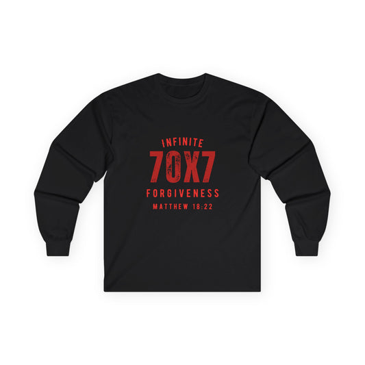 Infinite Forgiveness Ultra Cotton Long Sleeve Tee-red letters
