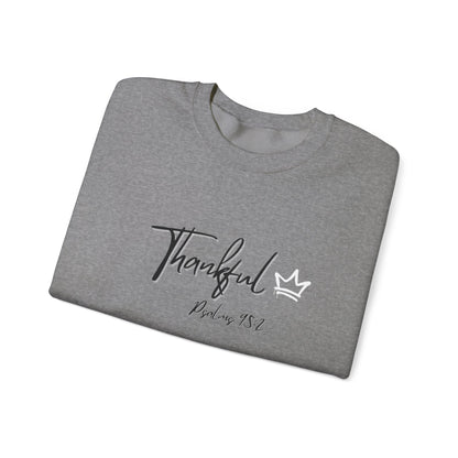 "Thankful" Heavy Blend™ Crewneck Sweatshirt Black and White lettering