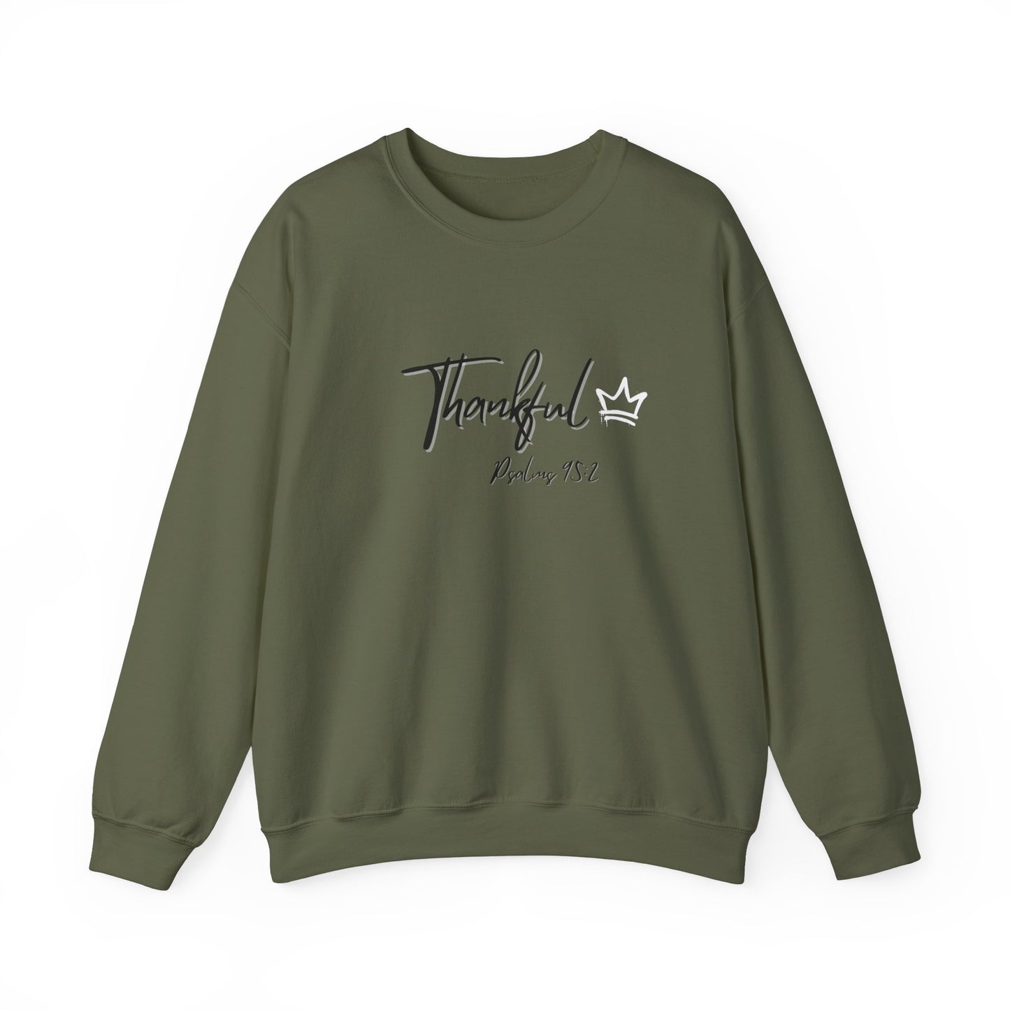 "Thankful" Heavy Blend™ Crewneck Sweatshirt Black and White lettering