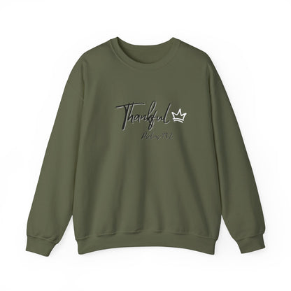 "Thankful" Heavy Blend™ Crewneck Sweatshirt Black and White lettering