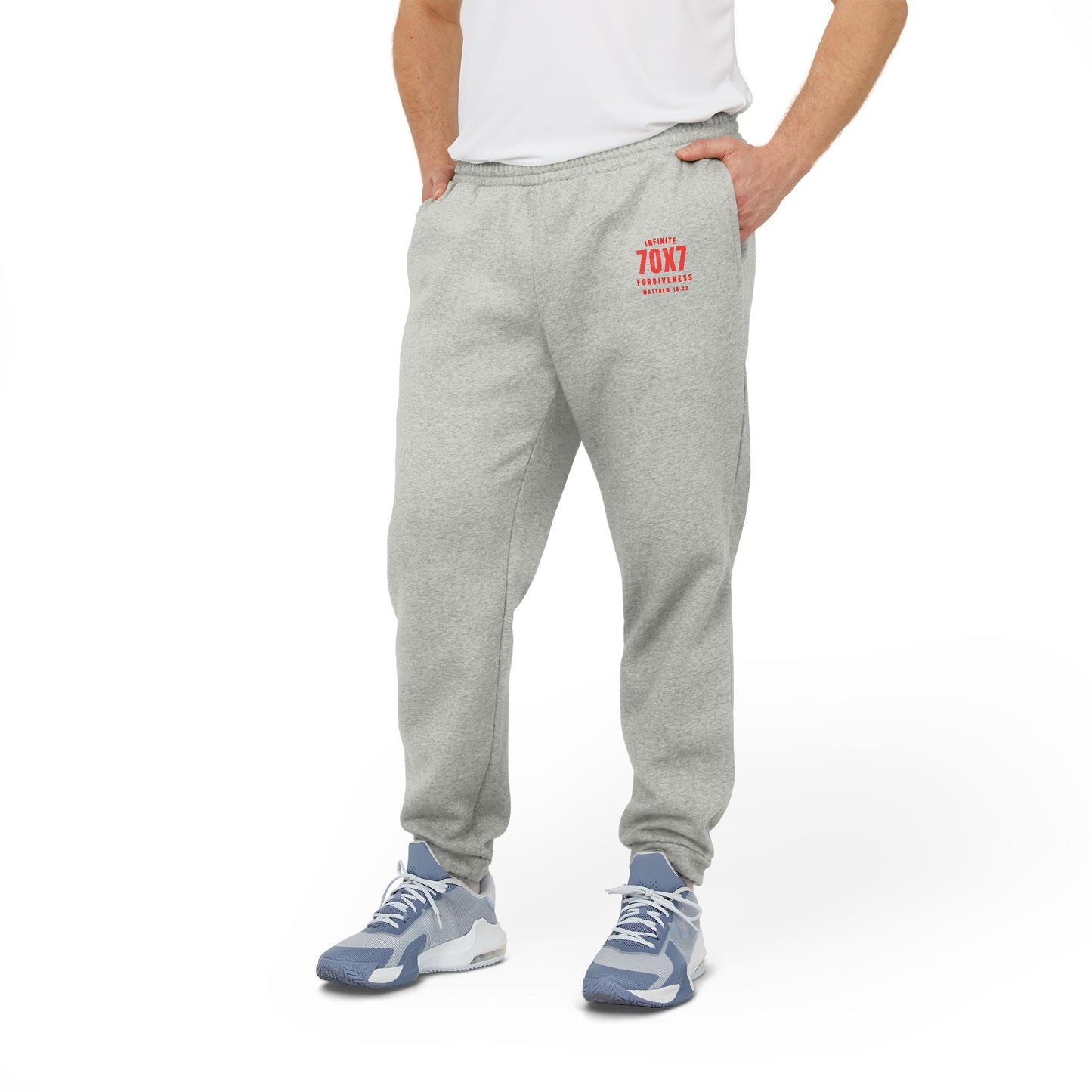 Infinite Forgiveness Adidas Unisex Fleece Joggers Christian Apparel Matthew 18:22 - red letters