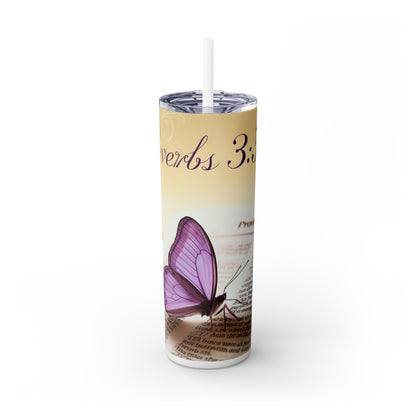 "Proverbs 3:5-6" Skinny Tumbler with Straw, 20oz