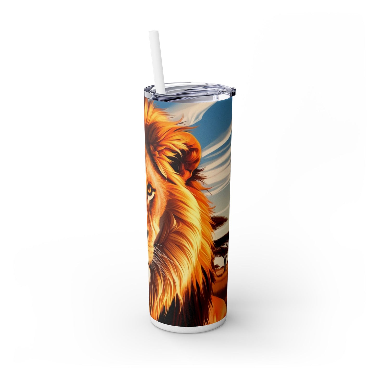 "Beautiful Lion of Judah" Skinny Tumbler with Straw, 20oz