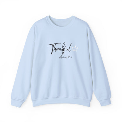 "Thankful" Heavy Blend™ Crewneck Sweatshirt Black and White lettering