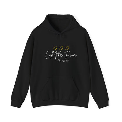 "Call Me Favor" Hoodie — Proverbs 18:22 Inspirational Pullover (Black/Dark Grey)