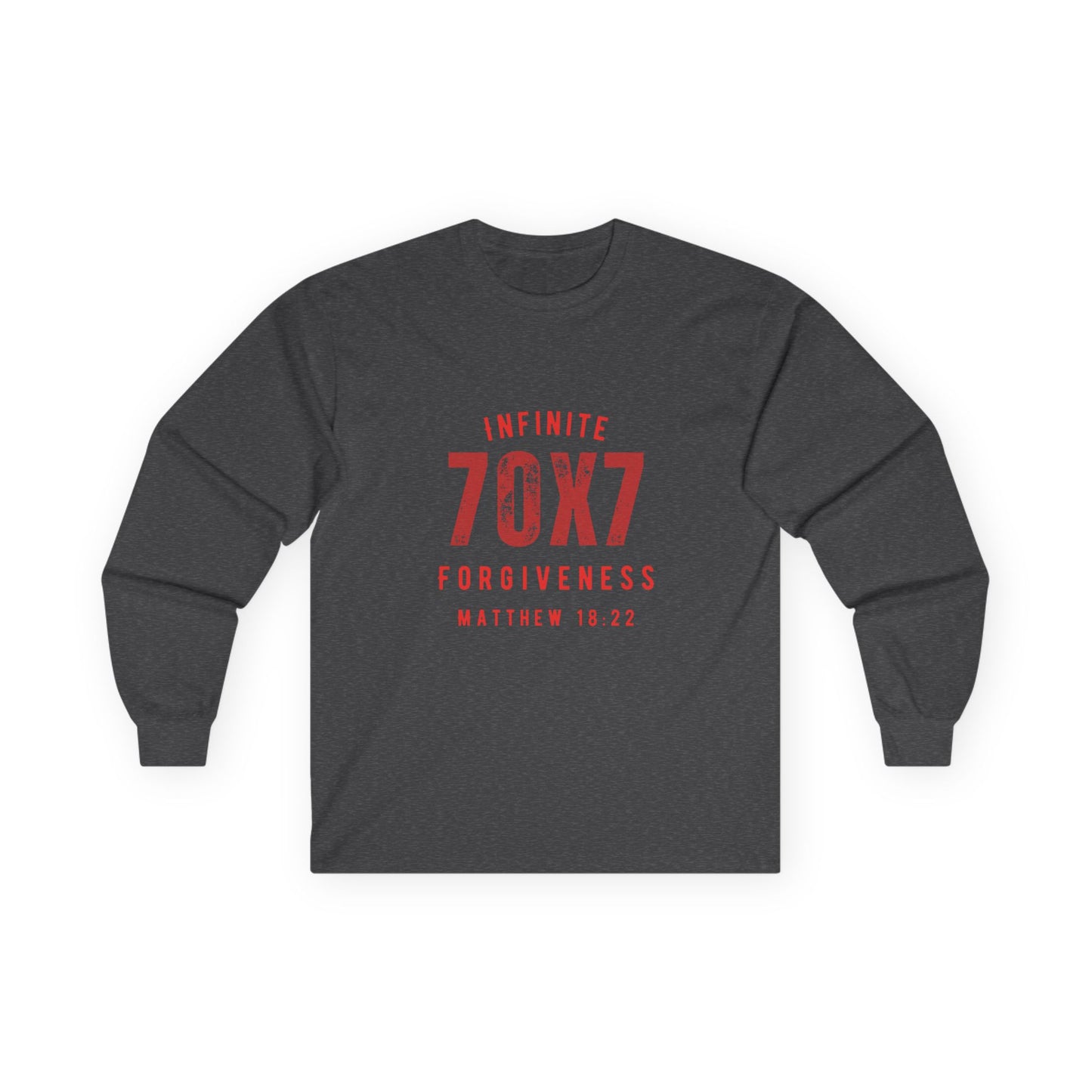 Infinite Forgiveness Ultra Cotton Long Sleeve Tee-red letters