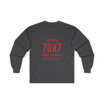 Infinite Forgiveness Ultra Cotton Long Sleeve Tee-red letters