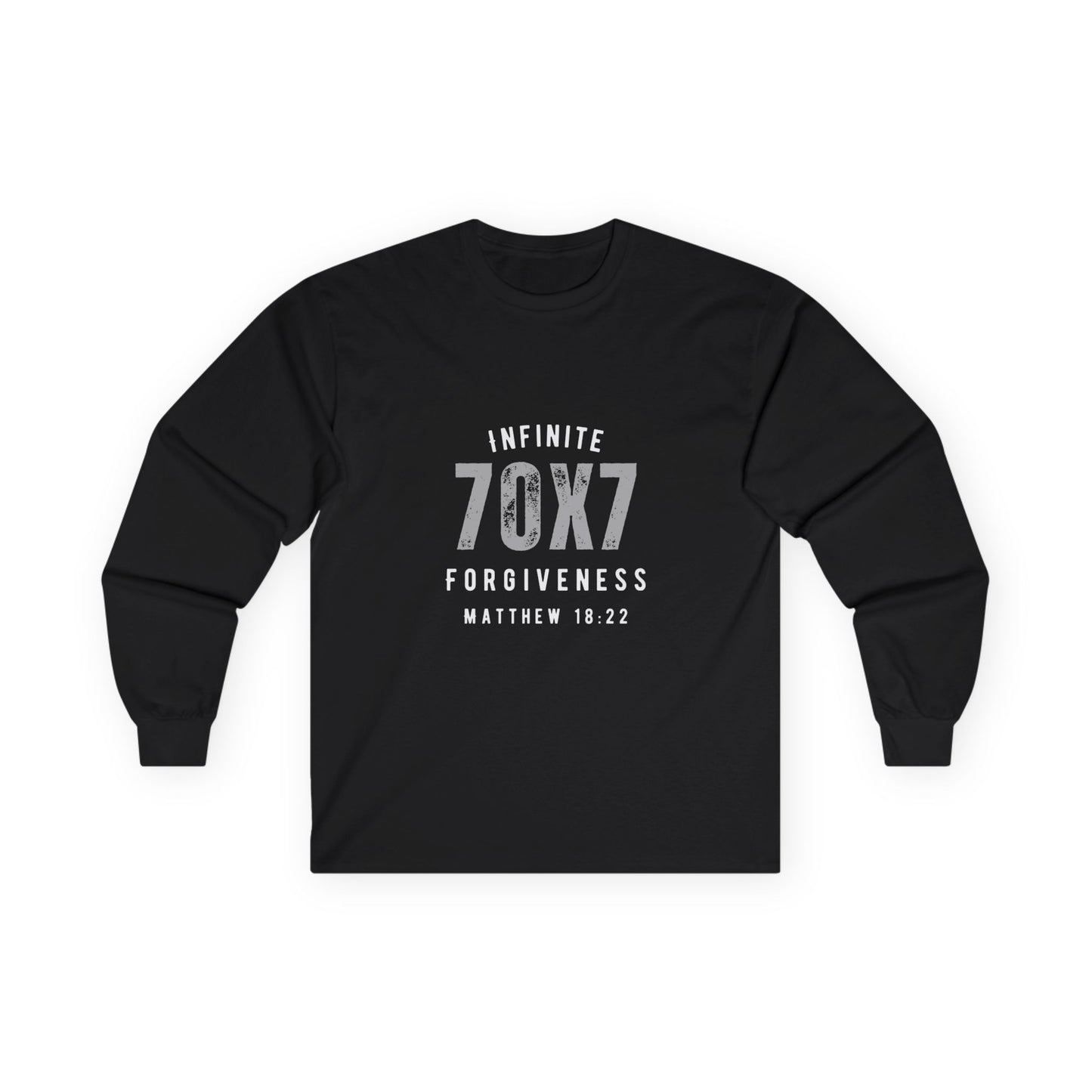 Infinite Forgiveness Ultra Cotton Long Sleeve Tee-white letters