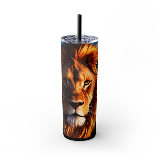 Beautiful Lion of Judah Skinny Tumbler with Straw, 20oz