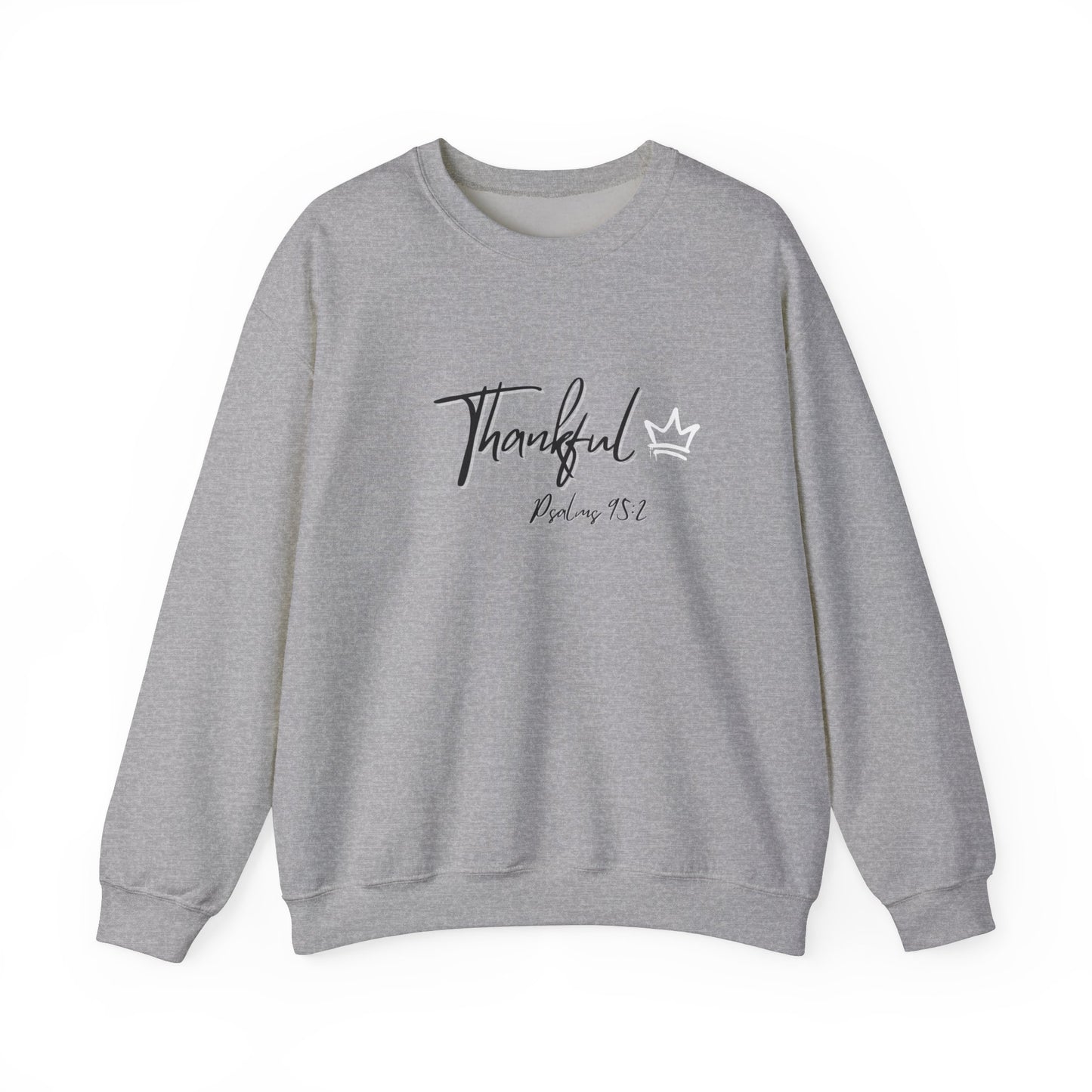 "Thankful" Heavy Blend™ Crewneck Sweatshirt Black and White lettering