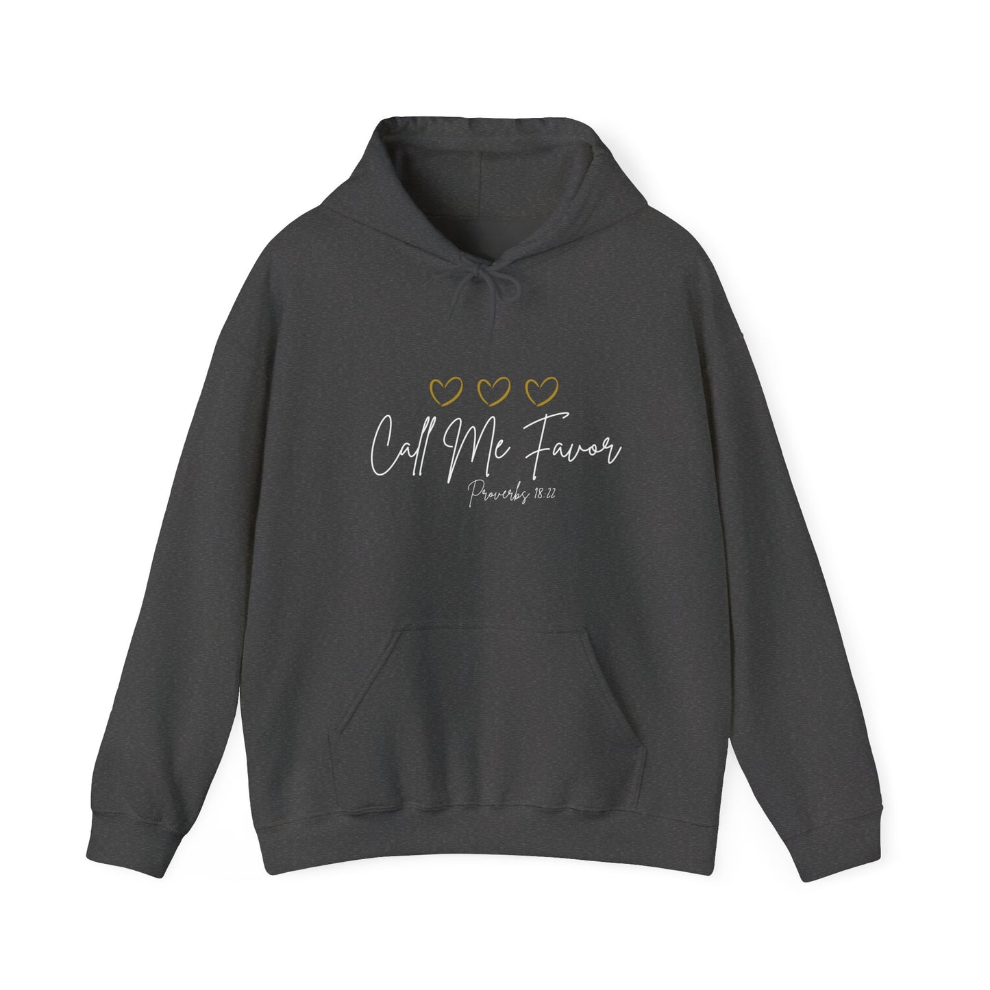 "Call Me Favor" Hoodie — Proverbs 18:22 Inspirational Pullover (Black/Dark Grey)