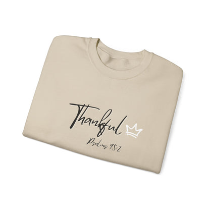 "Thankful" Heavy Blend™ Crewneck Sweatshirt Black and White lettering