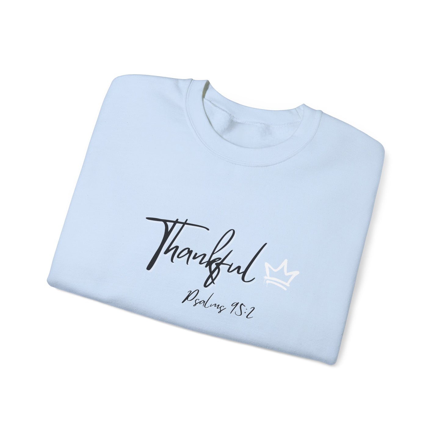 "Thankful" Heavy Blend™ Crewneck Sweatshirt Black and White lettering