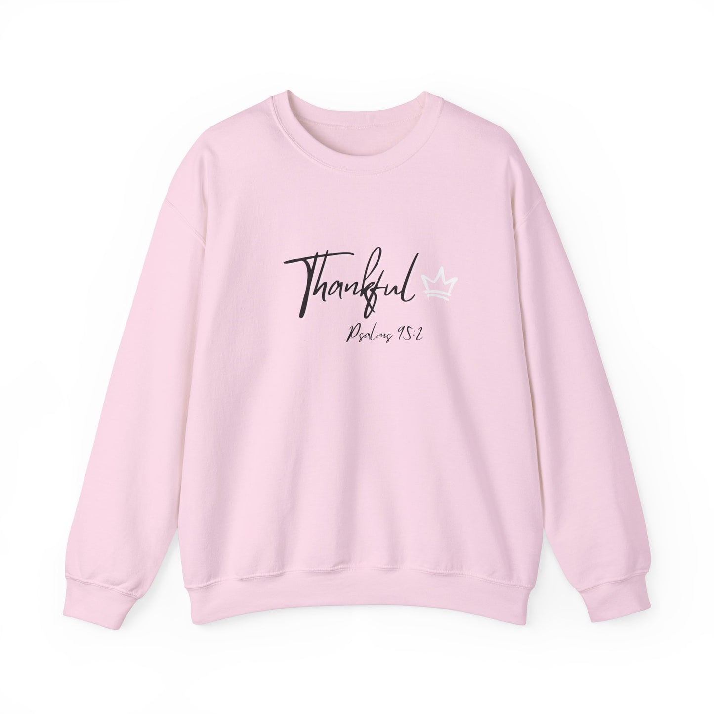 "Thankful" Heavy Blend™ Crewneck Sweatshirt Black and White lettering