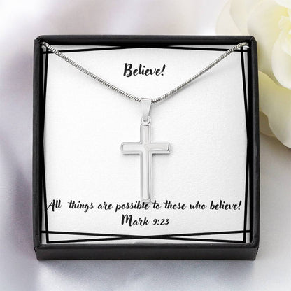 "Believe" Stainless Steel Cross Necklace