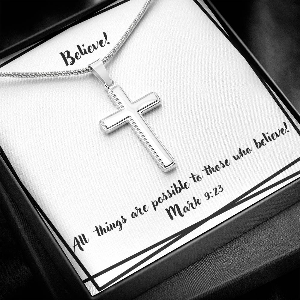 "Believe" Stainless Steel Cross Necklace