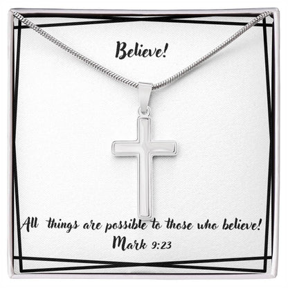 "Believe" Stainless Steel Cross Necklace