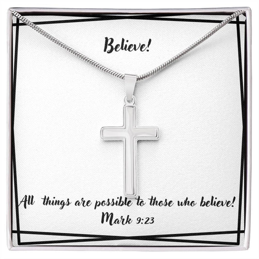 "Believe" Stainless Steel Cross Necklace