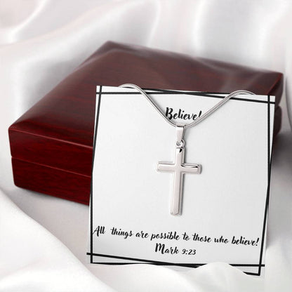 "Believe" Stainless Steel Cross Necklace