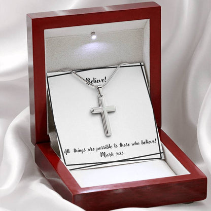 "Believe" Stainless Steel Cross Necklace