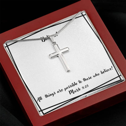 "Believe" Stainless Steel Cross Necklace