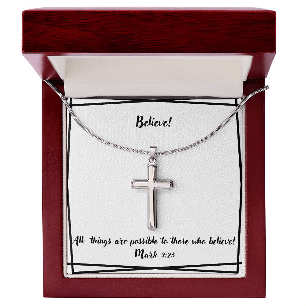 "Believe" Stainless Steel Cross Necklace